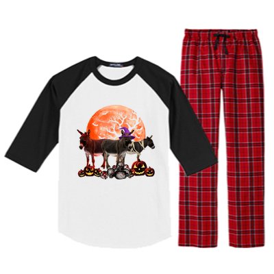 Three Donkey Mummy Witch Pumpkin Farmer Pet Lover Halloween Gift Raglan Sleeve Pajama Set