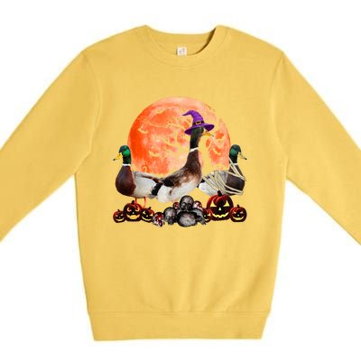 Three Duck Mummy Witch Pumpkin Farmer Pet Lover Halloween Gift Premium Crewneck Sweatshirt