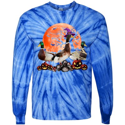 Three Duck Mummy Witch Pumpkin Farmer Pet Lover Halloween Gift Tie-Dye Long Sleeve Shirt