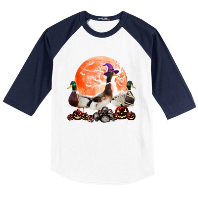 Three Duck Mummy Witch Pumpkin Farmer Pet Lover Halloween Gift Baseball Sleeve Shirt