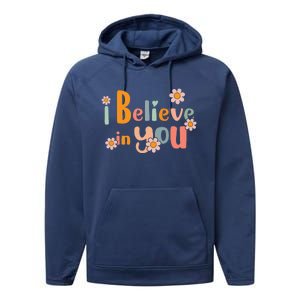 Testing Day Motivational Teacher Groovy I Believe In You Performance Fleece Hoodie