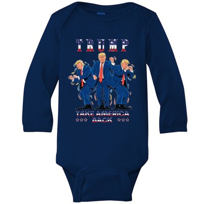 Trump Dance Moves 2024 President 47 Signature Trending Funny Baby Long Sleeve Bodysuit