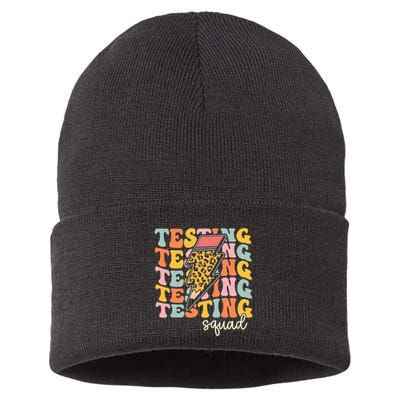 Test Day Motivational Teacher Testing Squad Sustainable Knit Beanie
