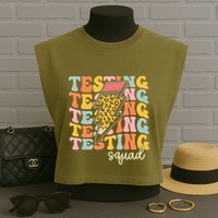 Test Day Motivational Teacher Testing Squad Garment-Dyed Women's Muscle Tee