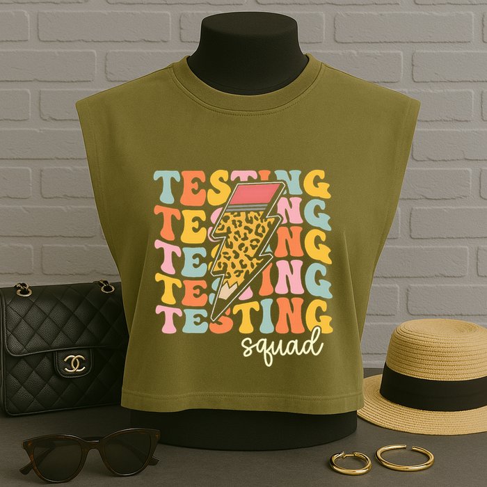 Test Day Motivational Teacher Testing Squad Garment-Dyed Women's Muscle Tee