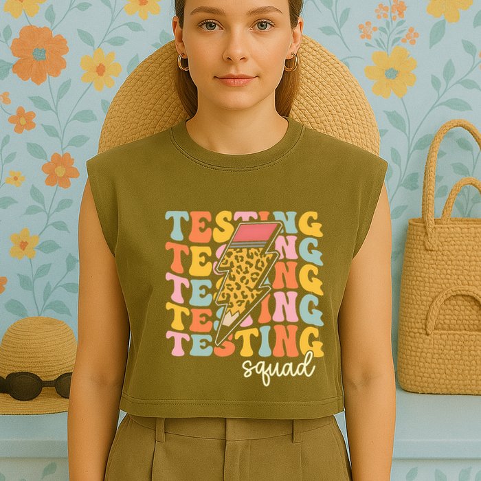 Test Day Motivational Teacher Testing Squad Garment-Dyed Women's Muscle Tee