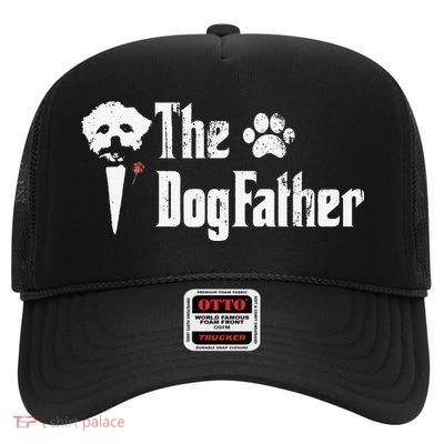 The Dogfather Maltese Dog Dad Father's Day Gift High Crown Mesh Back Trucker Hat