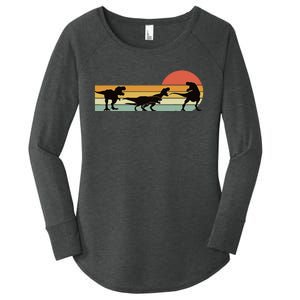 TRex Dinosaur March Retro Sunset TRex T Women's Perfect Tri Tunic Long Sleeve Shirt