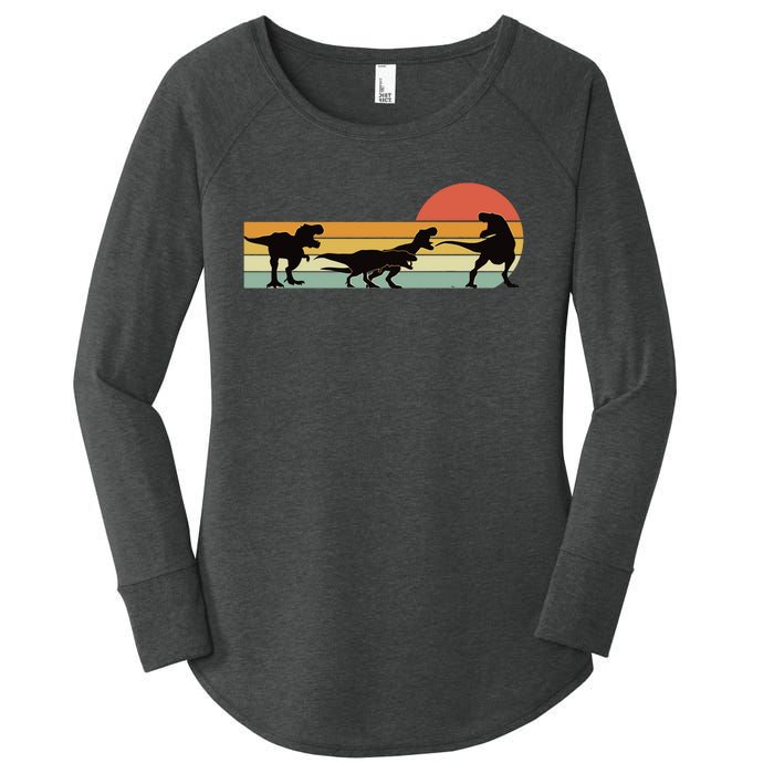 TRex Dinosaur March Retro Sunset TRex T Women's Perfect Tri Tunic Long Sleeve Shirt