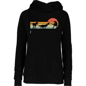 TRex Dinosaur March Retro Sunset TRex T Womens Funnel Neck Pullover Hood