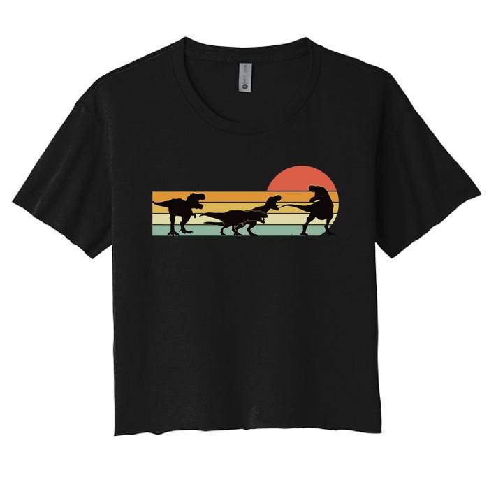 TRex Dinosaur March Retro Sunset TRex T Women's Crop Top Tee