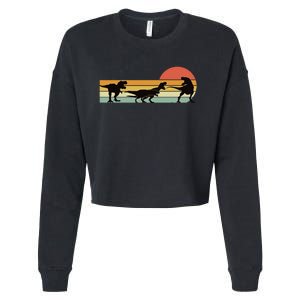 TRex Dinosaur March Retro Sunset TRex T Cropped Pullover Crew