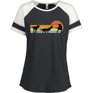 TRex Dinosaur March Retro Sunset TRex T Enza Ladies Jersey Colorblock Tee