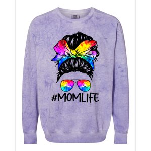 Tie Dye Mom Messy Bun Lgbtq Rainbow Proud Mom Lesbian Funny Gift Colorblast Crewneck Sweatshirt