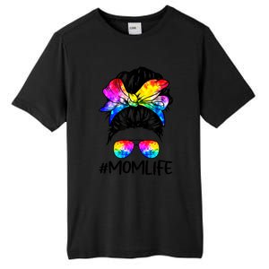 Tie Dye Mom Messy Bun Lgbtq Rainbow Proud Mom Lesbian Funny Gift Tall Fusion ChromaSoft Performance T-Shirt