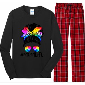 Tie Dye Mom Messy Bun Lgbtq Rainbow Proud Mom Lesbian Funny Gift Long Sleeve Pajama Set