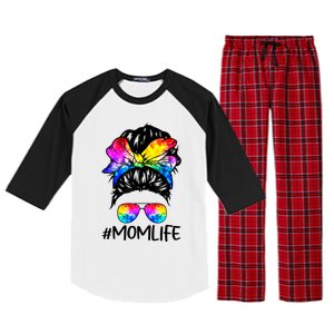 Tie Dye Mom Messy Bun Lgbtq Rainbow Proud Mom Lesbian Funny Gift Raglan Sleeve Pajama Set