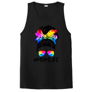 Tie Dye Mom Messy Bun Lgbtq Rainbow Proud Mom Lesbian Funny Gift PosiCharge Competitor Tank