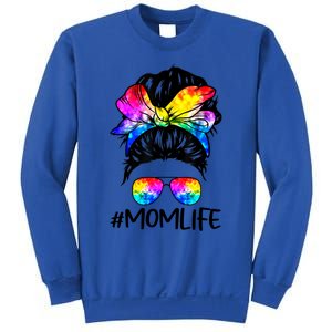 Tie Dye Mom Messy Bun Lgbtq Rainbow Proud Mom Lesbian Funny Gift Sweatshirt