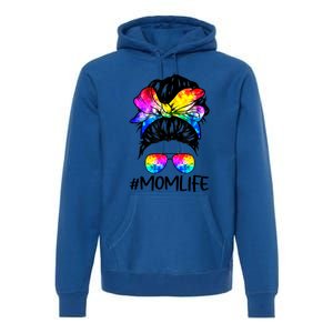 Tie Dye Mom Messy Bun Lgbtq Rainbow Proud Mom Lesbian Funny Gift Premium Hoodie