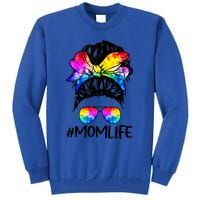 Tie Dye Mom Messy Bun Lgbtq Rainbow Proud Mom Lesbian Funny Gift Tall Sweatshirt