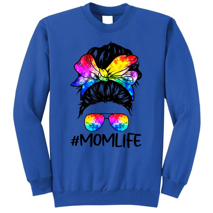 Tie Dye Mom Messy Bun Lgbtq Rainbow Proud Mom Lesbian Funny Gift Tall Sweatshirt