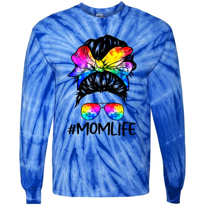 Tie Dye Mom Messy Bun Lgbtq Rainbow Proud Mom Lesbian Funny Gift Tie-Dye Long Sleeve Shirt