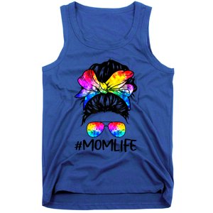 Tie Dye Mom Messy Bun Lgbtq Rainbow Proud Mom Lesbian Funny Gift Tank Top