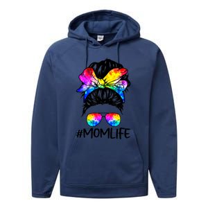 Tie Dye Mom Messy Bun Lgbtq Rainbow Proud Mom Lesbian Funny Gift Performance Fleece Hoodie