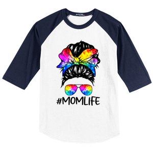 Tie Dye Mom Messy Bun Lgbtq Rainbow Proud Mom Lesbian Funny Gift Baseball Sleeve Shirt