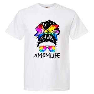 Tie Dye Mom Messy Bun Lgbtq Rainbow Proud Mom Lesbian Funny Gift Garment-Dyed Heavyweight T-Shirt