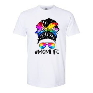 Tie Dye Mom Messy Bun Lgbtq Rainbow Proud Mom Lesbian Funny Gift Softstyle CVC T-Shirt