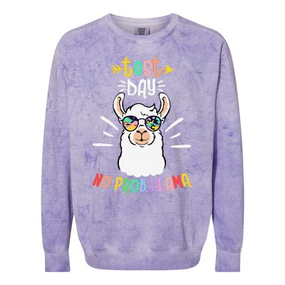 Test Day No Prob Llama Cute Test Day For Teachers Students Colorblast Crewneck Sweatshirt