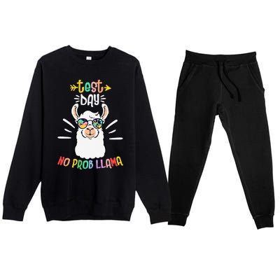 Test Day No Prob Llama Cute Test Day For Teachers Students Premium Crewneck Sweatsuit Set