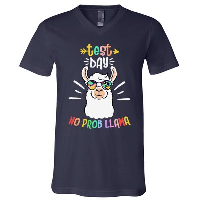 Test Day No Prob Llama Cute Test Day For Teachers Students V-Neck T-Shirt