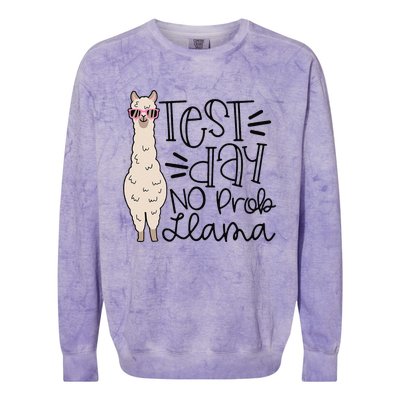 Test Day No Prob Llama Teacher Testing Day Colorblast Crewneck Sweatshirt