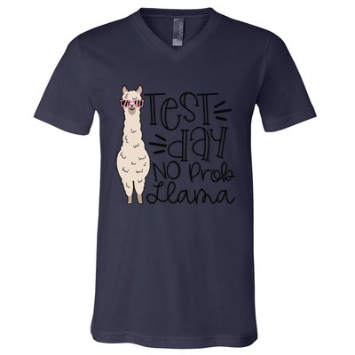 Test Day No Prob Llama Teacher Testing Day V-Neck T-Shirt