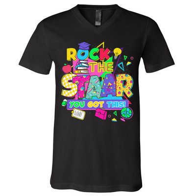 Test Day New- Rock The Test Teacher Testing Day You Got V-Neck T-Shirt