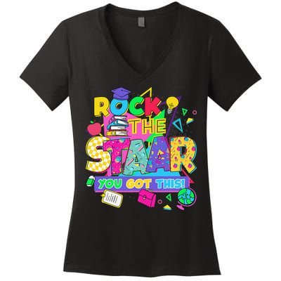 Test Day New- Rock The Test Teacher Testing Day You Got Women's V-Neck T-Shirt