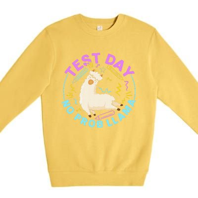 Test Day No Probllama Llama Teacher Testing Day Design Premium Crewneck Sweatshirt