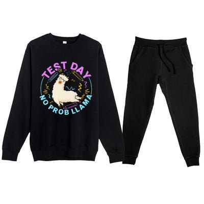 Test Day No Probllama Llama Teacher Testing Day Design Premium Crewneck Sweatsuit Set