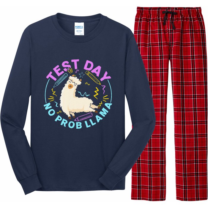 Test Day No Probllama Llama Teacher Testing Day Design Long Sleeve Pajama Set