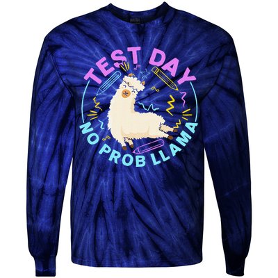 Test Day No Probllama Llama Teacher Testing Day Design Tie-Dye Long Sleeve Shirt