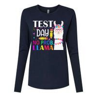 Test Day No Probllama Llama Teacher Testing Day Womens Cotton Relaxed Long Sleeve T-Shirt