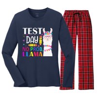 Test Day No Probllama Llama Teacher Testing Day Women's Long Sleeve Flannel Pajama Set 