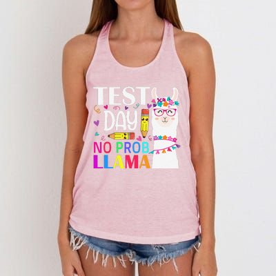 Test Day No Probllama Llama Teacher Testing Day Women's Knotted Racerback Tank