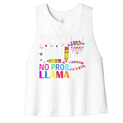 Test Day No Probllama Llama Teacher Testing Day Women's Racerback Cropped Tank