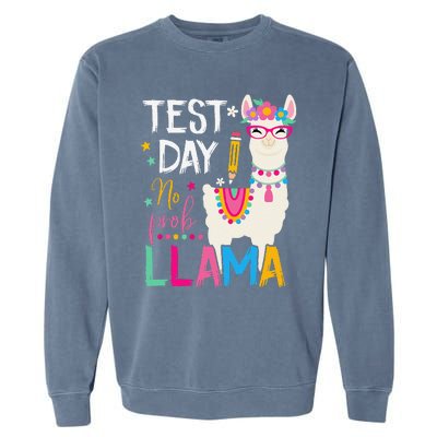 Test Day No Probllama Llama Teacher Testing Day Student Garment-Dyed Sweatshirt