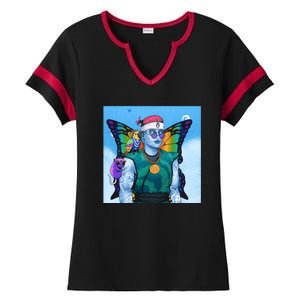 Tie Dye Ninja NFT Space Parrot Rainbow Butterfly Wings Ladies Halftime Notch Neck Tee