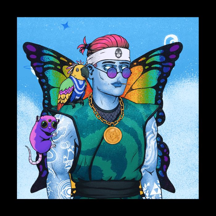 Tie Dye Ninja NFT Space Parrot Rainbow Butterfly Wings Backpack